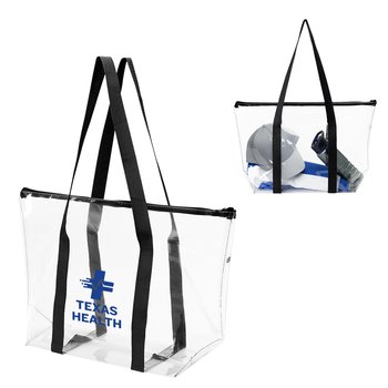 Large Clear Safety Tote Bag With Top Zip - One-Color Personalization Available from Positive Promotions