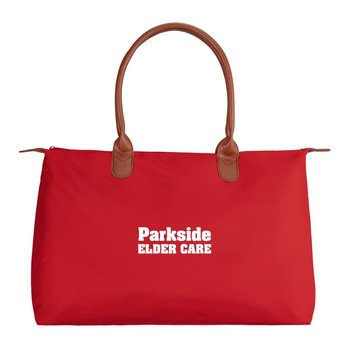 Longfellow Zippered Tote Bag With Leatherette Straps - One-Color Personalization Available from Positive Promotions