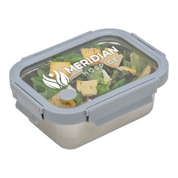 Microwaveable Stainless-Steel Lunch Box With Glass Lid - One-Color Personalization Available from Positive Promotions