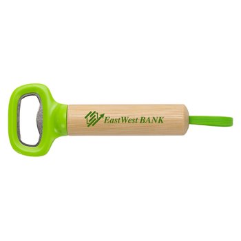 Bamboo Bottle Opener With Silicone Strap - One-Color Personalization Available from Positive Promotions