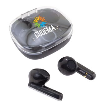 Lumi Clear Light-Up True Wireless Earbuds With Digital Display - Full-Color Personalization Available from Positive Promotions