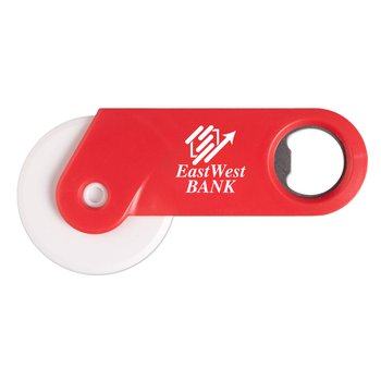 Pizza & Beer Pizza Cutter & Bottle Opener - One-Color Personalization Available from Positive Promotions