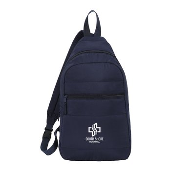 Peyton Puffer Recycled Sling Backpack - One-Color Personalization Available from Positive Promotions