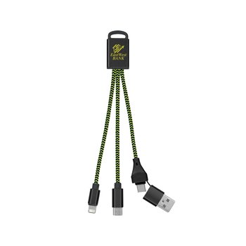 3-in-1 Braided Charging Cords USB-A Type-C Input Adapter - One-Color Personalization Available from Positive Promotions