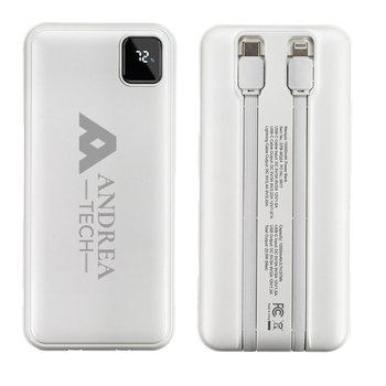Power Delivery Power Bank With Built-In Cables & Digital Display 10,000 mAh 20W - One-Color Personalization Available from Positive Promotions