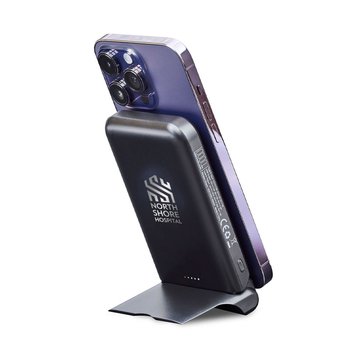 Light-Up MagSafe Power Bank With Folding Stand 10,000 mAh 15W - Laser-Engraved Personalization Available from Positive Promotions