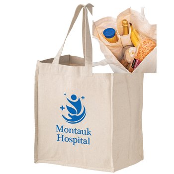 Cotton Grocery Tote Bag With Interior Bottle Holders - One-Color Personalization Available from Positive Promotions