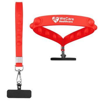 2-in-1 Fidget Push Pop Wristlet  Phone Holder Keychain - One-Color Personalization Available from Positive Promotions