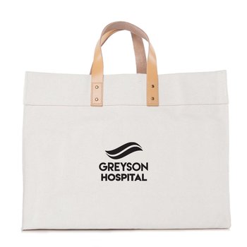Canvas Utility Tote Bag With Leather Handles & Brass Details - Embroidered Personalization Available from Positive Promotions