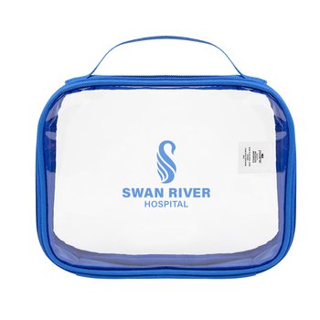 Recycled Clear Travel Toiletry Bag With Handle - One-Color Personalization Available from Positive Promotions