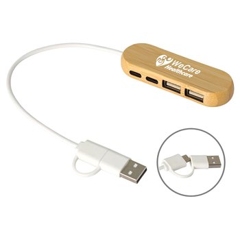 Bamboo Dual Adapter Hub USB & Type C - One-Color Personalization Available from Positive Promotions