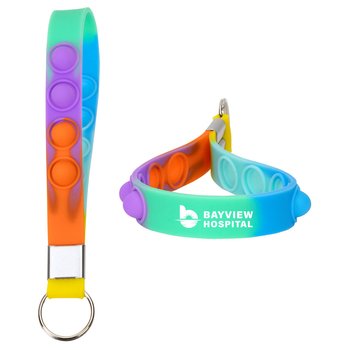 2-in-1 Fidget Push-Pop Wristlet Phone Holder Keyring - One-Color Personalization Available from Positive Promotions