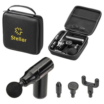 Deep Tissue Massage Gun With 4 Interchangeable Heads in Case - One-Color Personalization Available from Positive Promotions