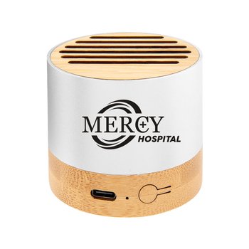 FSC®-Certified Recycled Aluminum & Bamboo Bluetooth® Wireless Speaker - One-Color Personalization Available from Positive Promotions