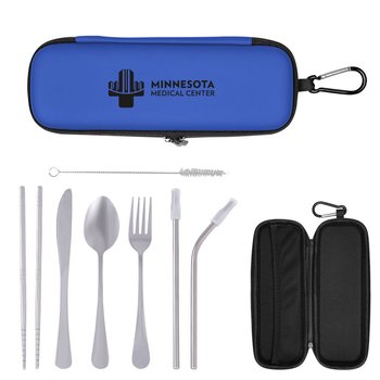 Eco-Friendly Reusable Utensils 7-Piece Set in Carrying Case - One-Color Personalization Available from Positive Promotions