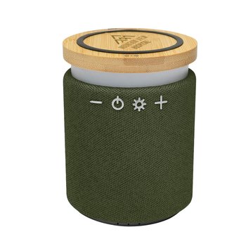 Bamboo Light-Up Qi Wireless Bluetooth® Charger & Speaker - Laser-Engraved Personalization Available from Positive Promotions