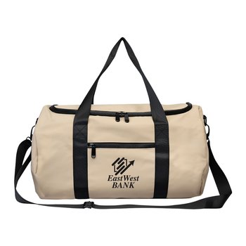 Sojourn Recycled Faux Leather Duffel Bag - One-Color Personalization Available from Positive Promotions