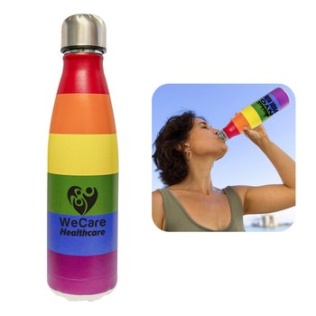 Pride Rainbow-Striped Stainless-Steel Bottle 17 oz. - One-Color Personalization Available from Positive Promotions