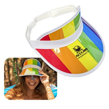 Pride Rainbow-Striped Vinyl Visor - One-Color Personalization Available from Positive Promotions