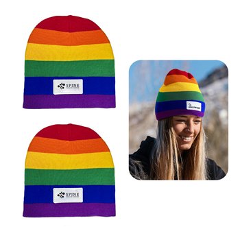 Pride Rainbow-Striped Beanie - One-Color Personalization Available from Positive Promotions