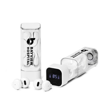 Bluetooth® Open Earbuds With Digital Display Case IPX5 Water Resistant - One-Color Personalization Available from Positive Promotions