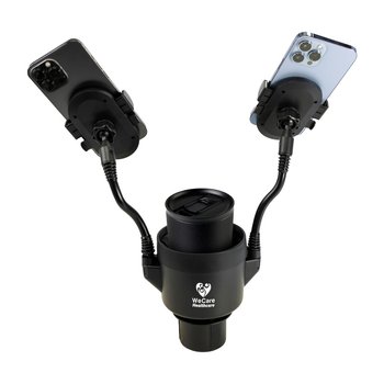 iLive® Hands-Free Anti-Slip Cup Holder With Dual Bendable Rotating Phone Mounts - One-Color Personalization Available from Positive Promotions
