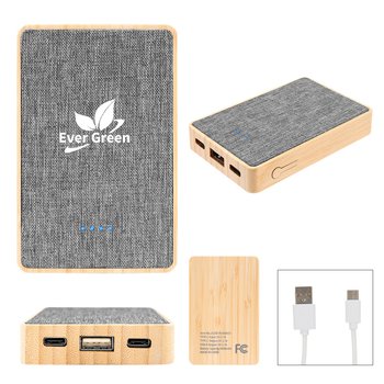 Recycled rPET & Bamboo Power Bank 5,000 mAh 15W - One-Color Personalization Available from Positive Promotions