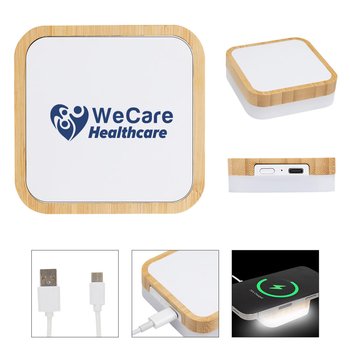 Recycled Bamboo Qi Wireless Charging Pad & Night Light 15W - One-Color Personalization Available from Positive Promotions