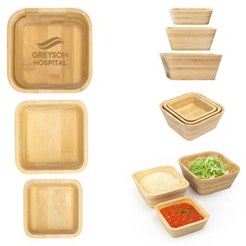 Bamboo Nesting Bowls - Set of 3 - Laser-Engraved Personalization Available from Positive Promotions