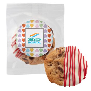 Red Belgian Chocolate Drizzled & Dipped Chocolate Chip Cookie - Full-Color Personalization Available from Positive Promotions
