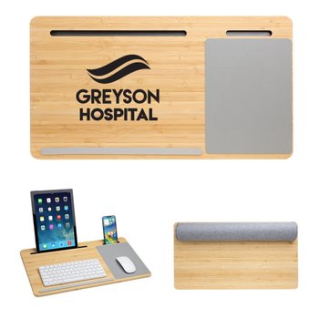 Bamboo Lap Computer Desk With Mouse Pad - One-Color Personalization Available from Positive Promotions