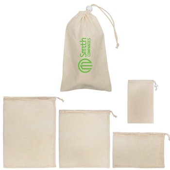 Reusable Cotton Mesh Zero-Waste Bags - Set of 3 - One-Color Personalization Available from Positive Promotions