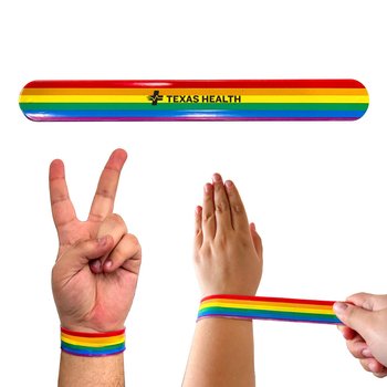 Rainbow Pride Slap Bracelet (Vertical Stripes) - One-Color Personalization Available from Positive Promotions