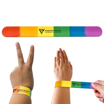 Rainbow Pride Slap Bracelet (Horizontal Stripes) - One-Color Personalization Available from Positive Promotions