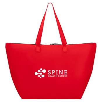 Packable Nylon Tote Bag With Leatherette Accents - One-Color Personalization Available from Positive Promotions