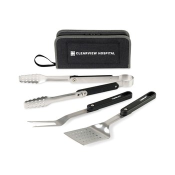 Cuisinart® Outdoors 4-Piece Folding Grill BBQ Tool Set - One-Color Personalization Available from Positive Promotions