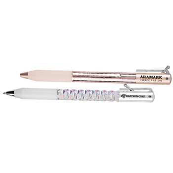 Metallic Recycled ABS Pen With Geometric Changing Barrel - One-Color Personalization Available from Positive Promotions