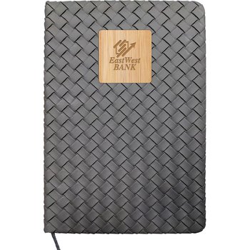 Woven Leatherette Notebook With Bamboo Plate Accent 8