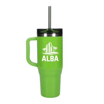 Hulk Stainless-Steel Outer/Recycled Plastic Inner Tumbler With Straw & Handle 40 oz. - One-Color Personalization Available from Positive Promotions