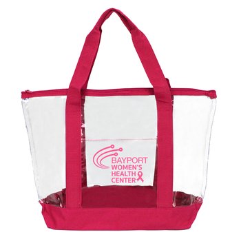 Clear/Pink Zippered Boater Tote Bag - One-Color Personalization Available from Positive Promotions