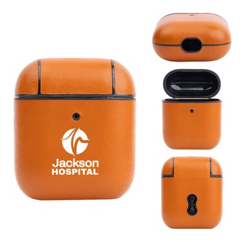 Premium Leather Earbuds Charging Case for AirPods - One-Color Personalization Available from Positive Promotions
