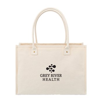 Large Structured Cotton Canvas Tote Bag With Antique Brass Details - One-Color Personalization Available from Positive Promotions