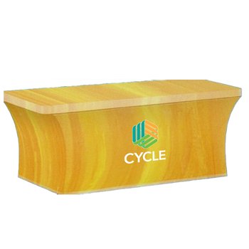 6' Wrinkle-Resistant Stretch Table Cover (Custom Fabric Color) - Full-Color Personalization Available from Positive Promotions