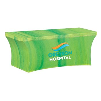 8' Wrinkle-Resistant Stretch Table Cover (Custom Fabric Color) - Full-Color Personalization Available from Positive Promotions