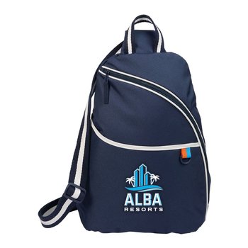 Recycled Retro Sporty Sling Bag Backpack - Full-Color Personalization Available from Positive Promotions