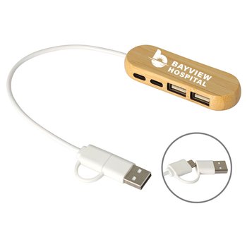 Bamboo Multi-Port USB-A & Type-C Hub - One-Color Personalization Available from Positive Promotions