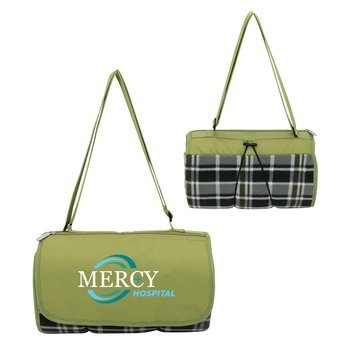 Roll-Up Plaid Fleece Picnic Blanket - Full-Color Personalization Available from Positive Promotions