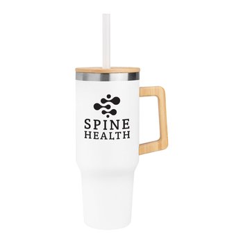 Recycled Stainless-Steel Tumbler 40 oz. With Bamboo Lid & Handle - One-Color Personalization Available from Positive Promotions
