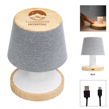 Mini Bamboo Lamp With Wireless Bluetooth® Speaker & Sound Machine - Laser-Engraved Personalization Available from Positive Promotions