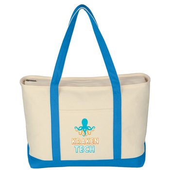 Large Recycled Cotton Canvas Zippered Boater Tote Bag - Embroidered Personalization Available from Positive Promotions